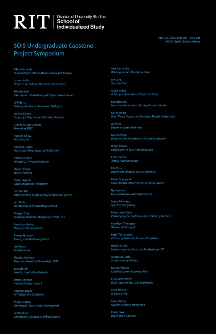 SOIS Capstone Project Presenter List