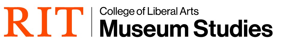 RIT logo in orange with a black vertical line to the right of it and  College of Liberal Museum Studies to the right of the line