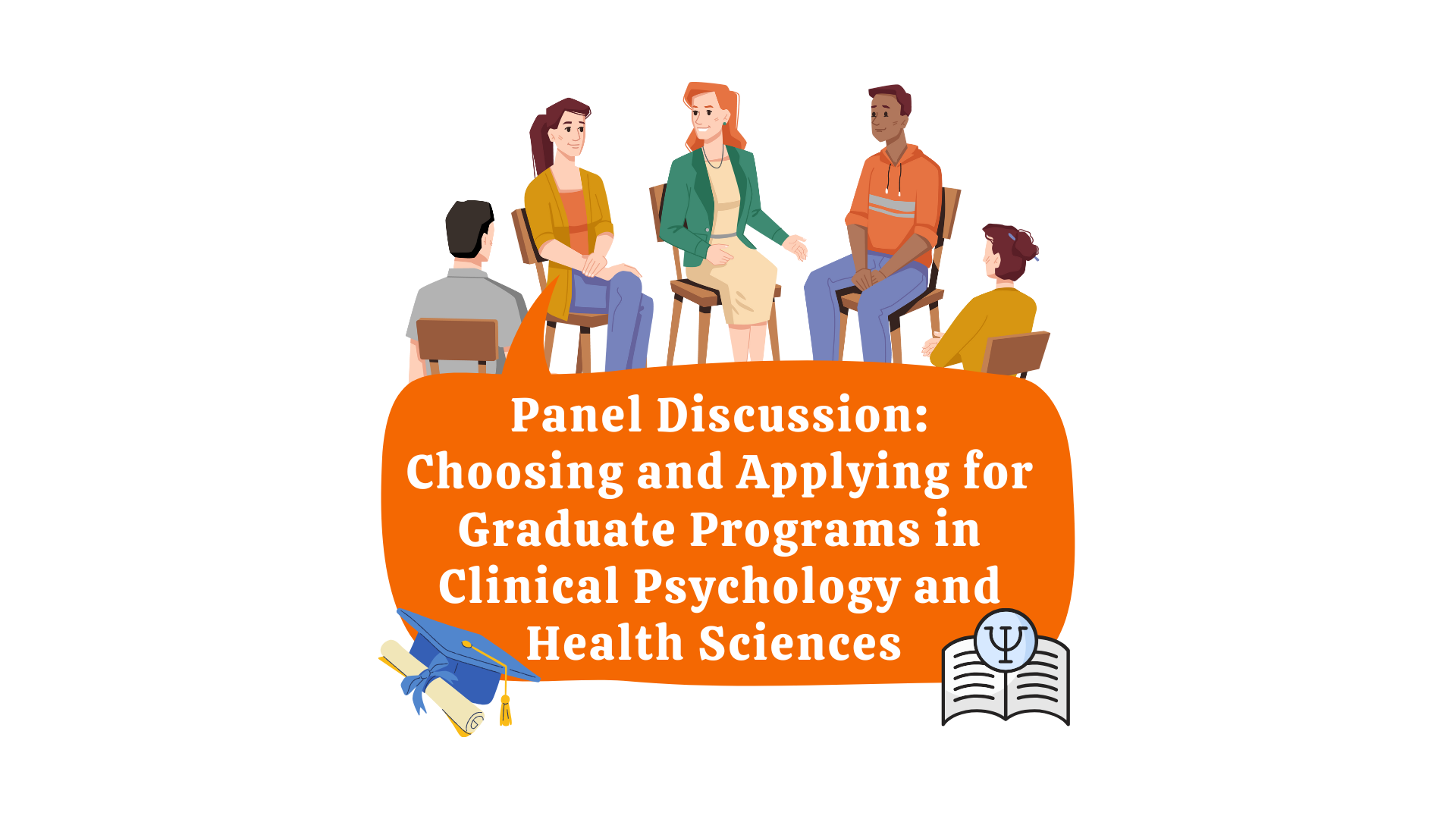 Graphic of Title of the Event in a Chat Bubble With People Gathered in Discussion