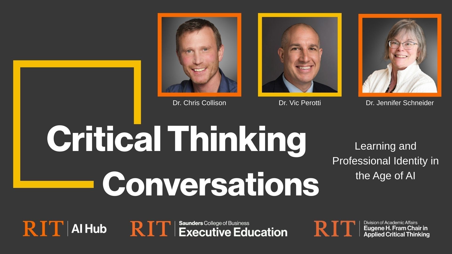 Event poster with photos of Chris Collison, Vic  Perotti, and Jennifer Schneider