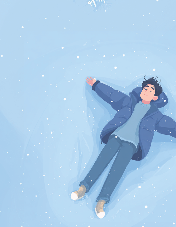 student making snow angel