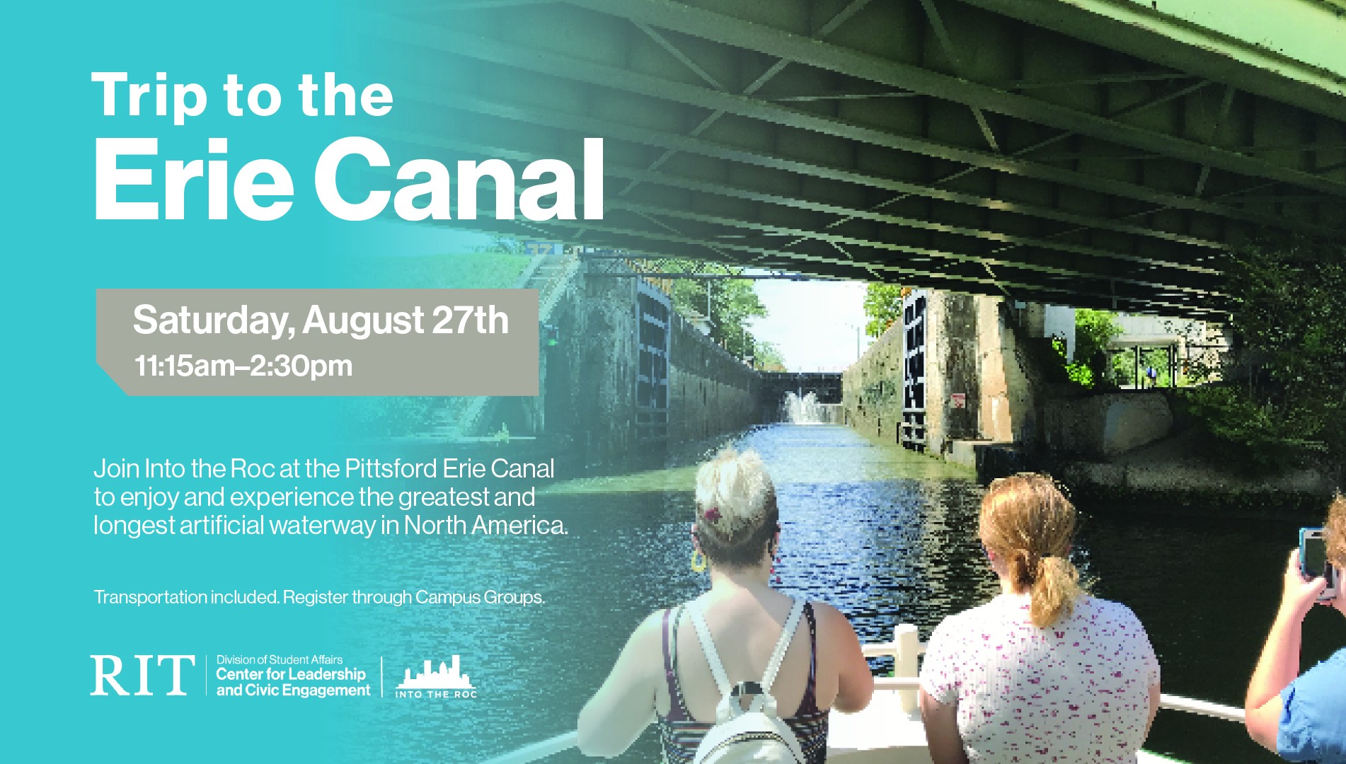 Join Into the Roc at the Pittsford Erie Canal to enjoy and experience the greatest artificial waterway in North America. This event takes place on August 27 from 11:15am-2:30pm.