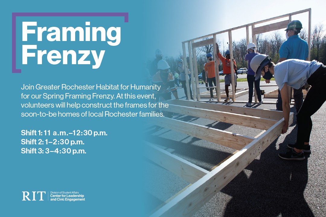 image of students wearing hard hats and holding a wooden structure.