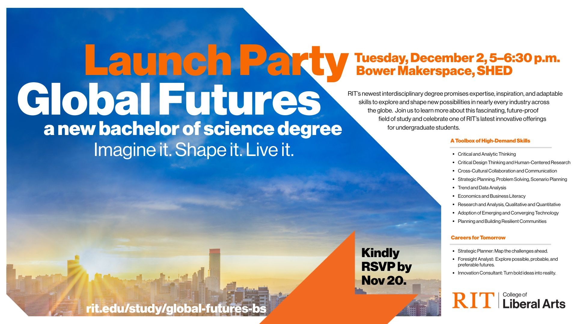 a graphic that says global futures launch party december 2