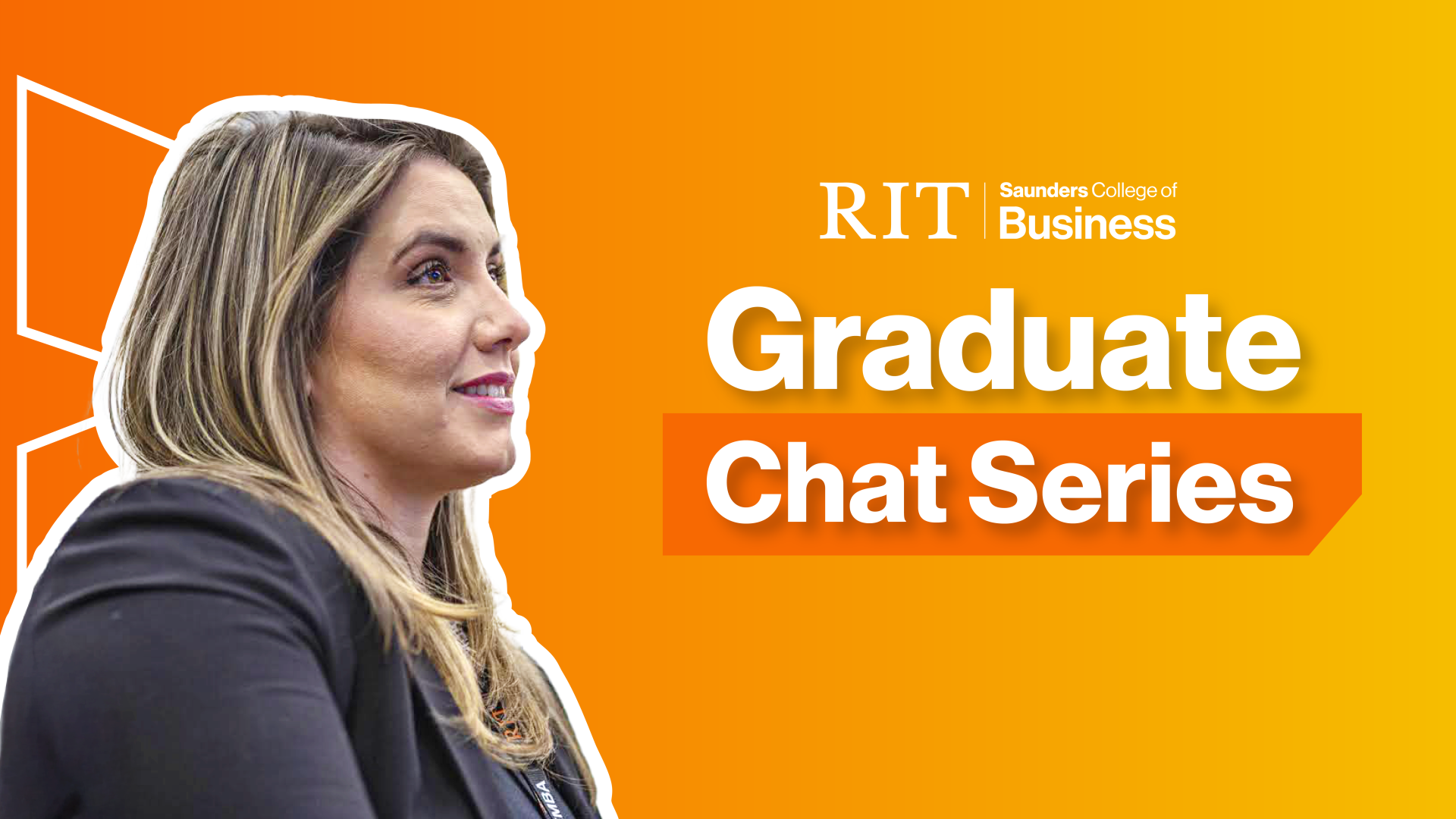 image of a women student with text on the graphic saying Graduate Chat Series