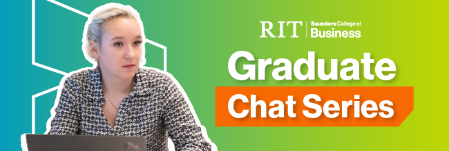 image of a women student with text on the graphic saying Graduate Chat Series