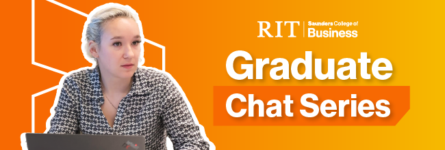 image of a student with text on the graphic saying Graduate Chat Series