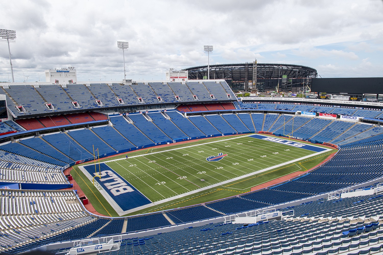 A wide-angle view of Highmark Stadium, home of the Buffalo Bills.
