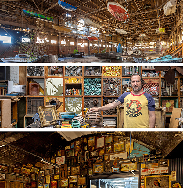 A triptych of Scott Hocking and his studio.