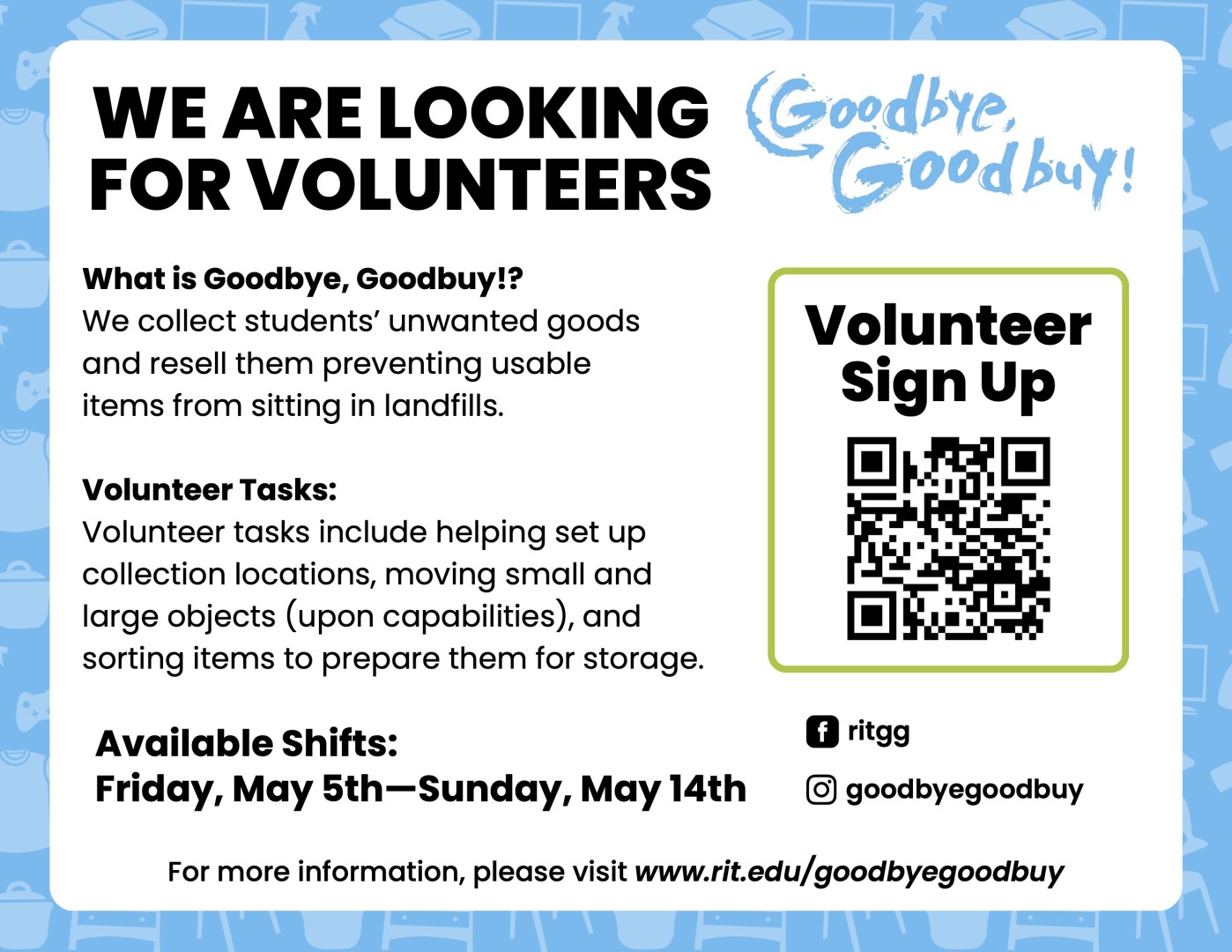 Goodbye Goodbuy QR Code to volunteer