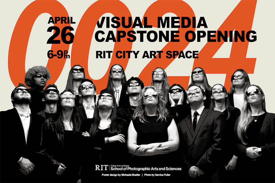 A poster with students in eclipse glasses.