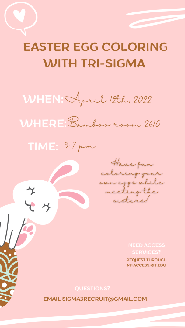 Pink background with an image of a rabbit holding an egg and the event details