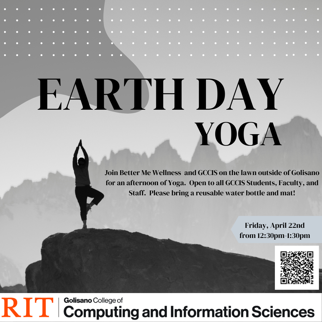 Join Better Me Wellness and GCCIS outside for Earth Day Yoga.  Please bring a reusable water bottle and mat.  The event will begin at 12:30pm with the first 15 minutes for sign in, and finding a location on the lawn.   
