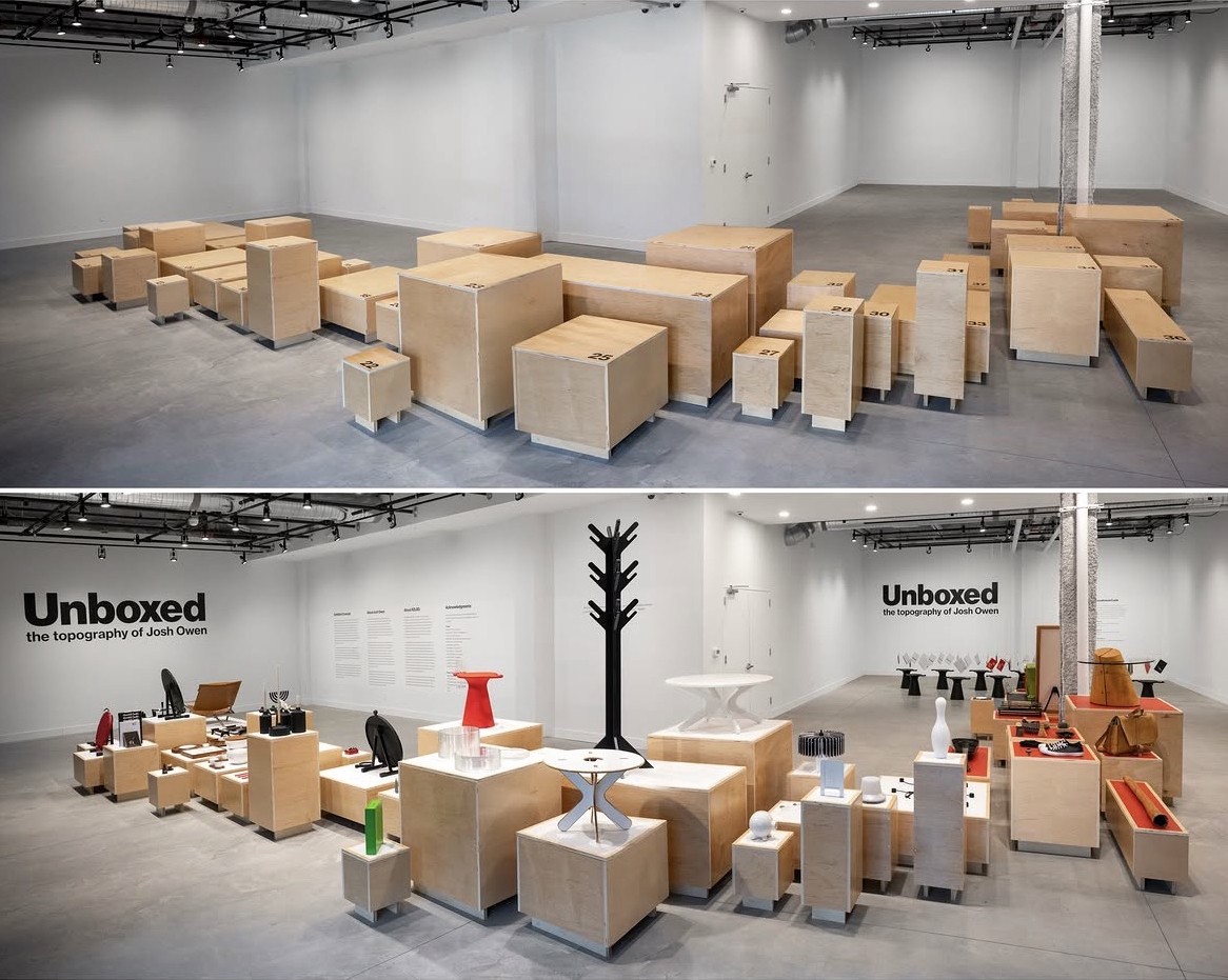 A wide view of design objects on display in RIT City Art Space.