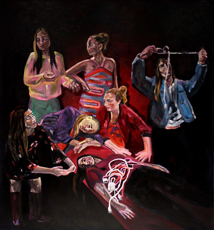 Colorful paintings of six people.