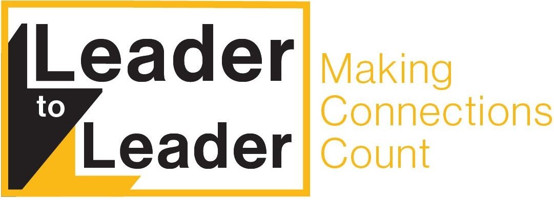 Graphic in black and yellow highlighting the event name leader to leader making connections count