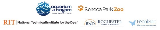 graphic with the logos of NTID, Aquarium of Niagara, Seneca Park Zoo , RSD, and People Inc.