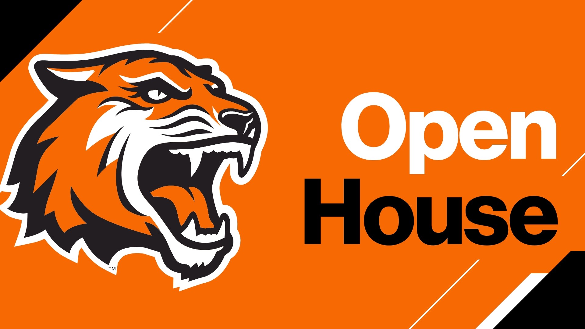 "Undergraduate Open House" by a tiger icon on a black and white background