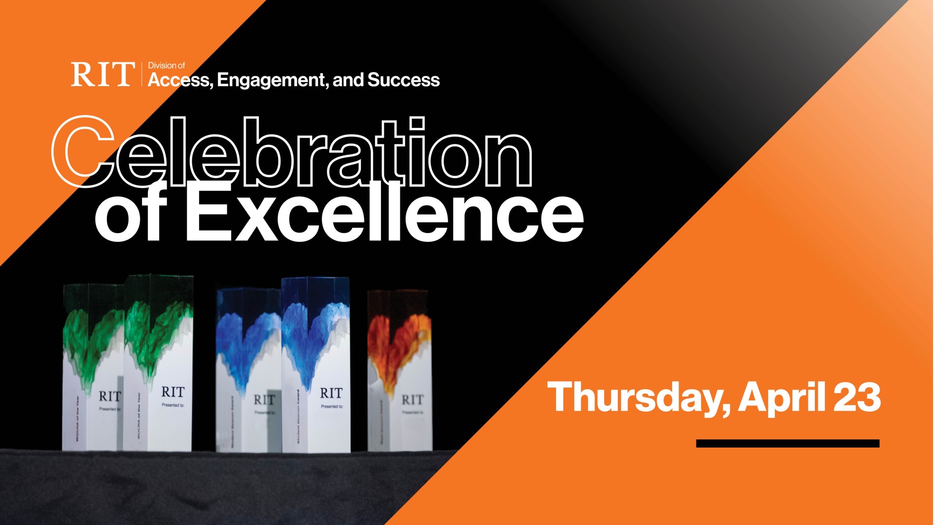 Celebration of Excellence orange and black graphic