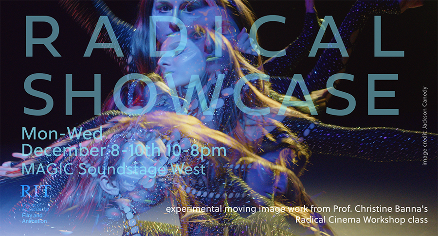 A blueish/purple graphic with the words Radical Showcase.