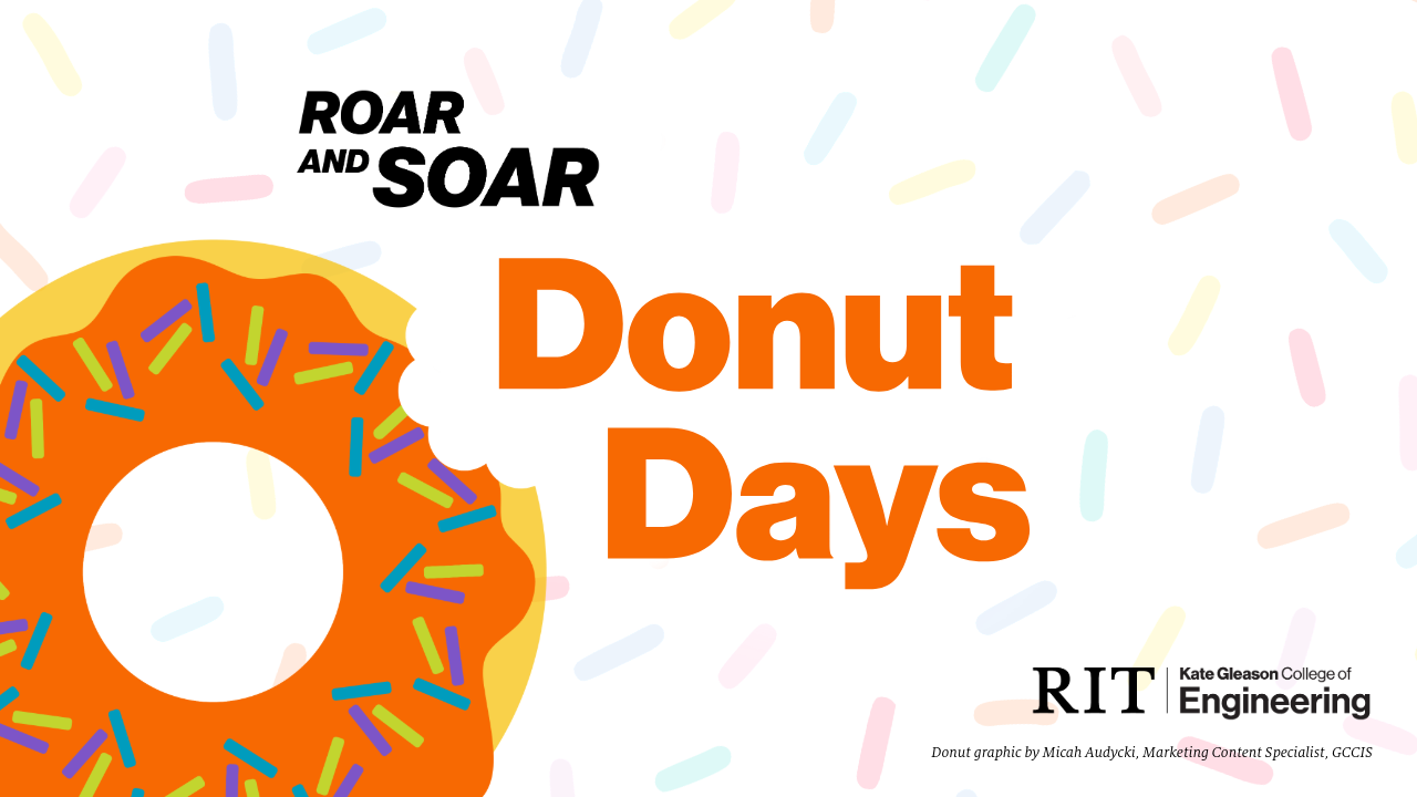 Orange lettering reading, "Donut Days" and an illustration of a donut.