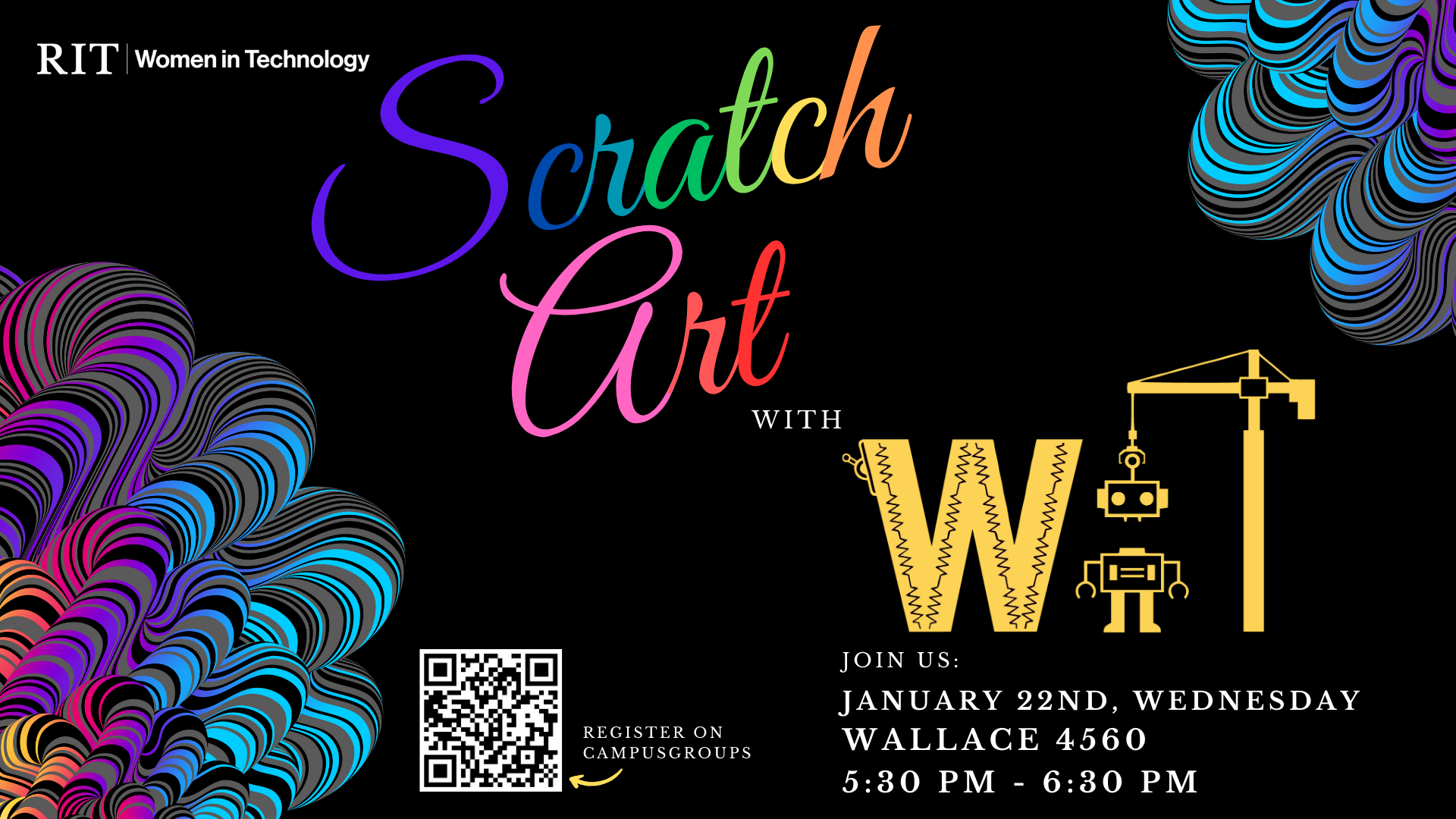 Promotional graphic for WIT Scratch Art General Meeting