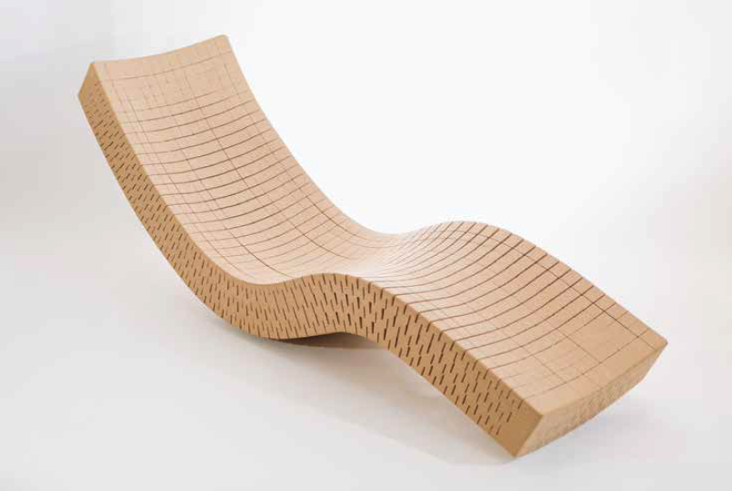 A wavy chair made out of cork.