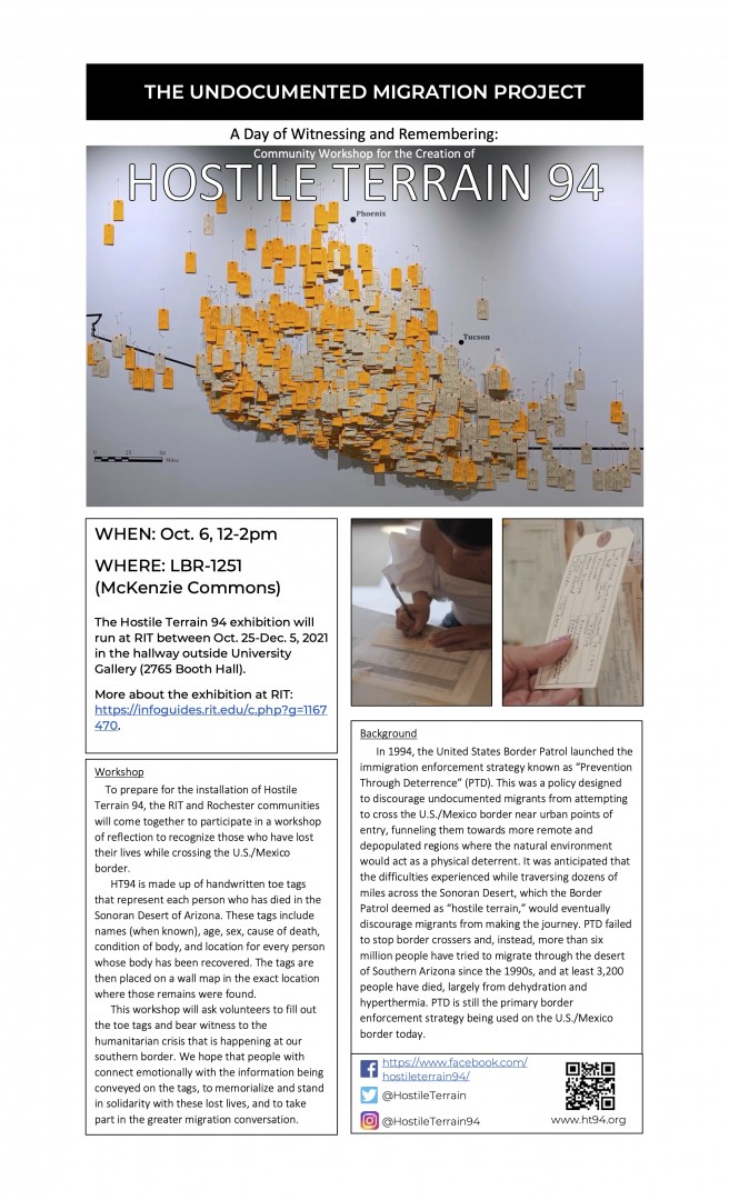 In this session, participants will be invited to fill in the toe tags of people who perished in the desert. The toe tags include their names, home town, the location where their remains were discovered, and the cause of death. 