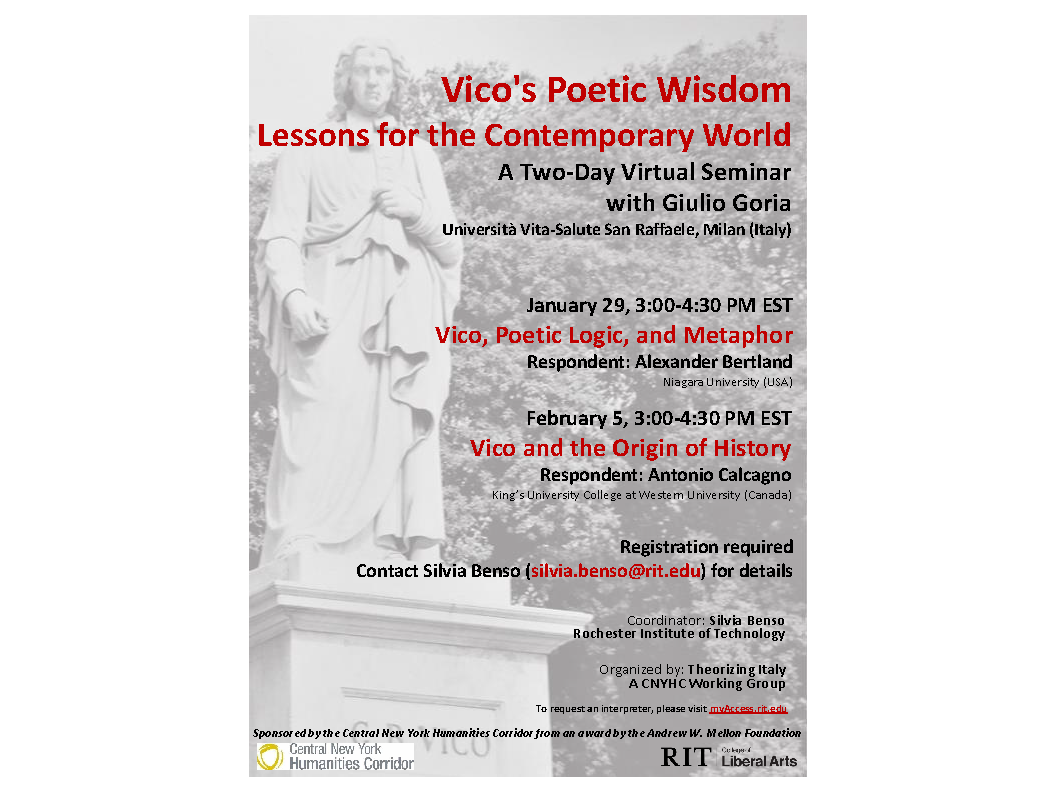 VICO POETIC WISDOM: LESSONS FOR THE CONTEMPORARY WORLD A Two Day Virtual Seminar
