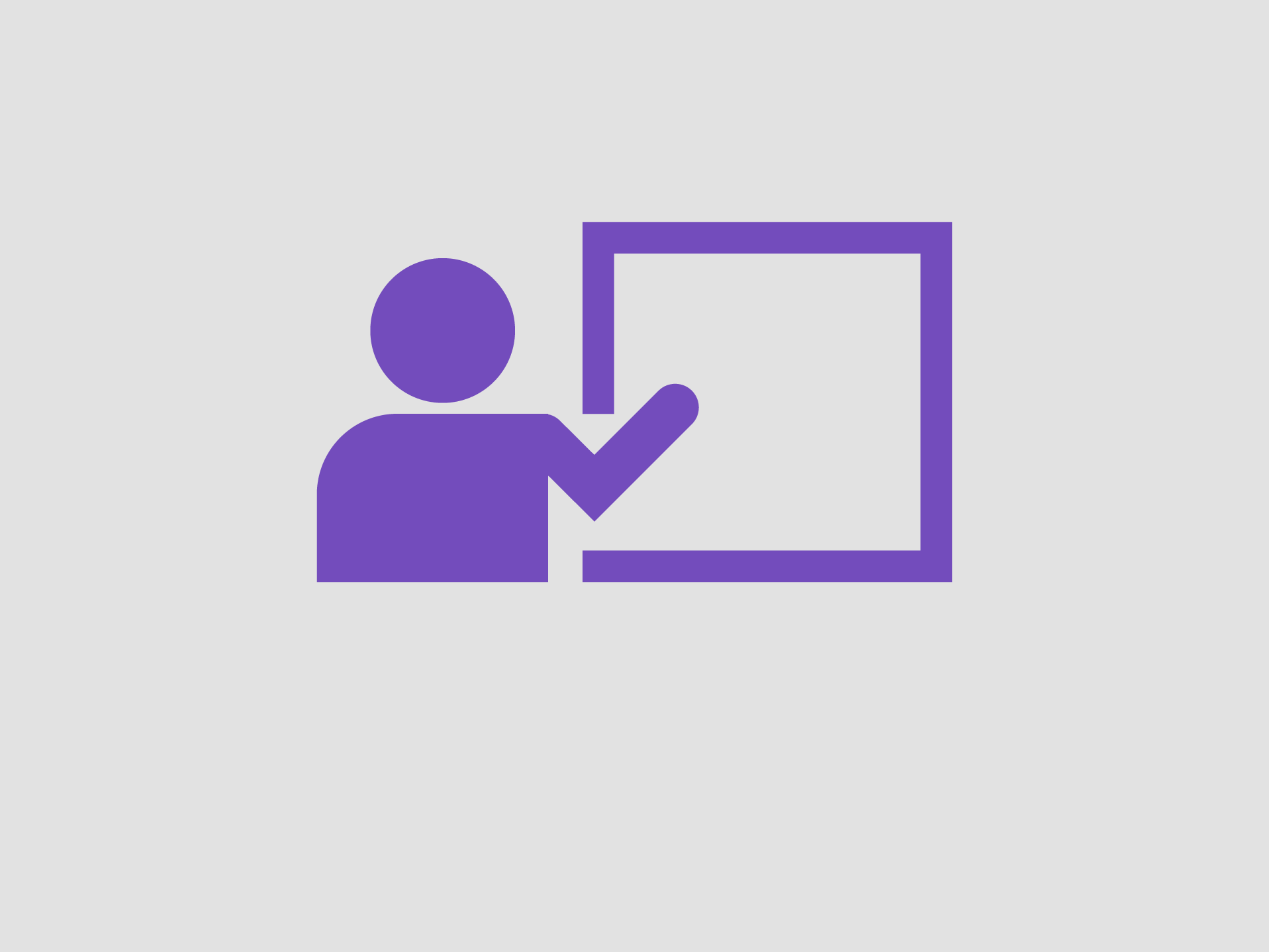 Purple "Person Pointing to Board" icon on a gray background