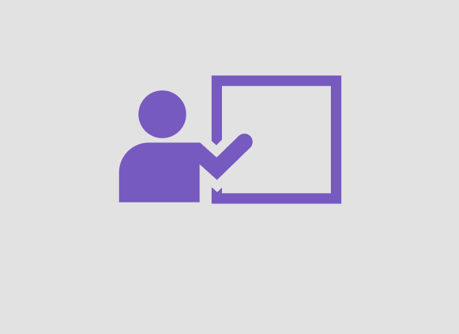 Purple "person pointing to board icon" on grey background