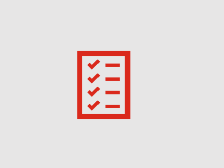 Red icon of check list with grey background