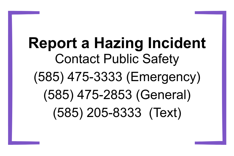 If you believe that you or someone you know has been a victim of hazing, you can report the activity to public safety or the anonymous hotline. 
