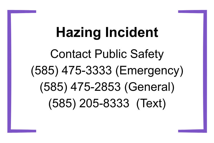 If you believe that you or someone you know has been a victim of hazing, you can report the activity to public safety or the anonymous hotline. 