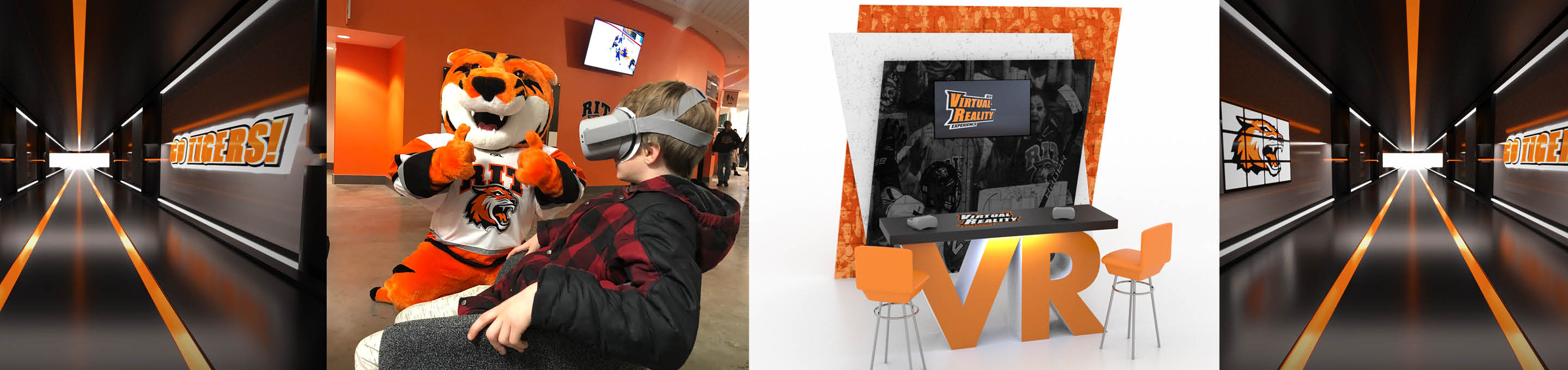 Images of Ritchie giving a thumbs up to a person using a VR headset