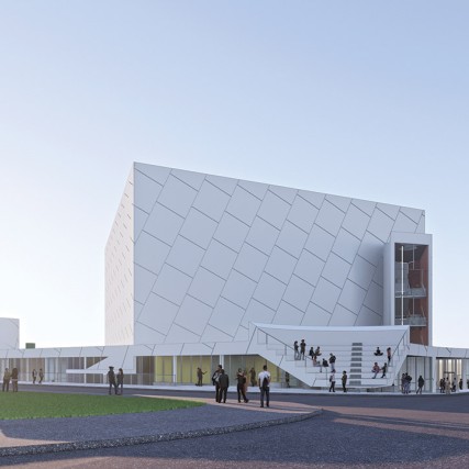 artist rendering of the exterior of a performing arts space.