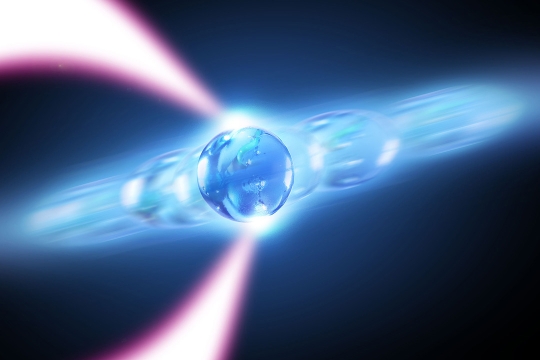 Graphic of a phonon laser using an optically levitated nanoparticle.