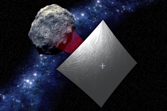Artists rendering of solar sail in space.