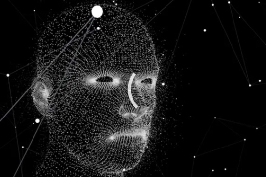 graphic of outline of face made out of stars.