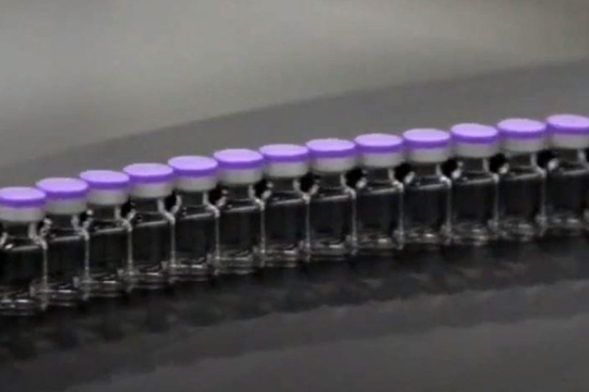 row of vaccine vials.