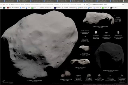 screenshot of different sized asteroids.
