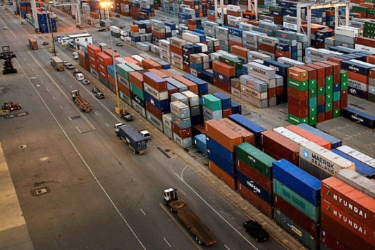 stacks of shipping containers.