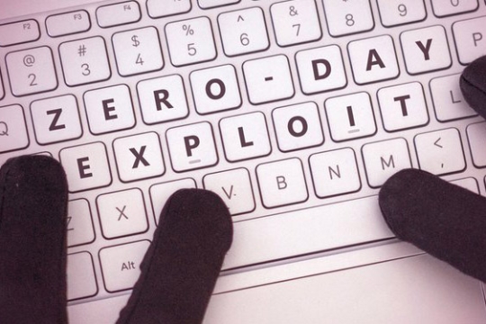 computer keyboard that spells out "zero-day exploit."