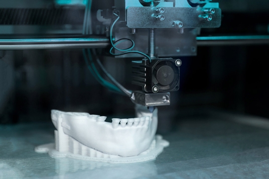 a 3D printer making the lower portion of a human jaw.