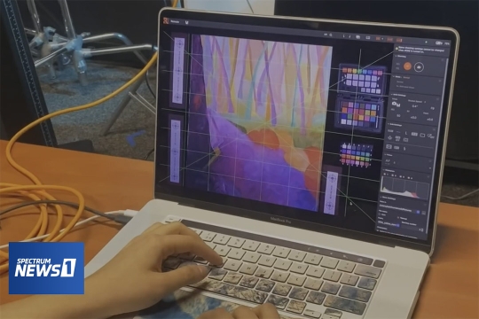 laptop screen showing a piece of art and the breakdown of the colors used.