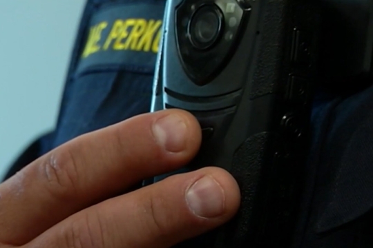 close-up of a body camera on a police officer.