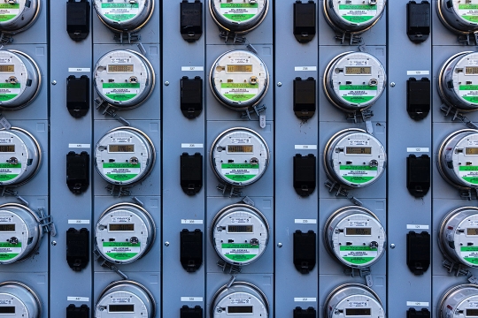 several rows of home electricity meters.