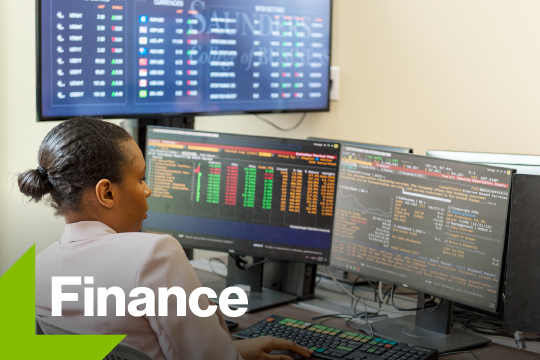 Photo of student with Finance text