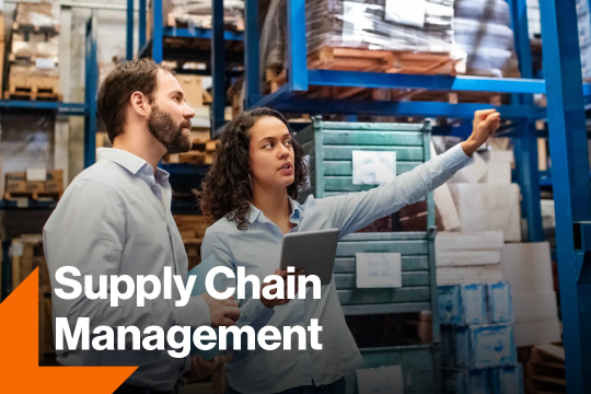 Photo of professionals with supply chain management text