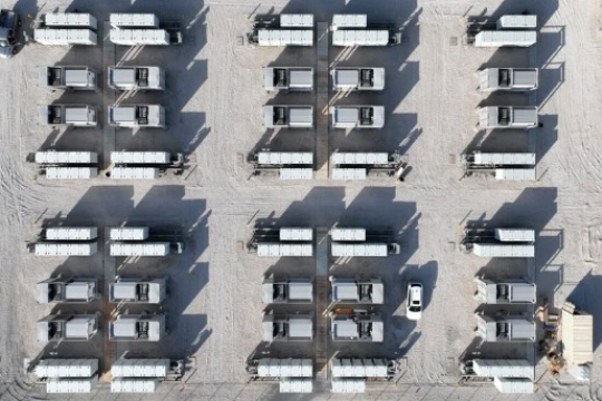 An aerial view of Byrd Ranch, a 50-megawatt grid battery installation in Texas